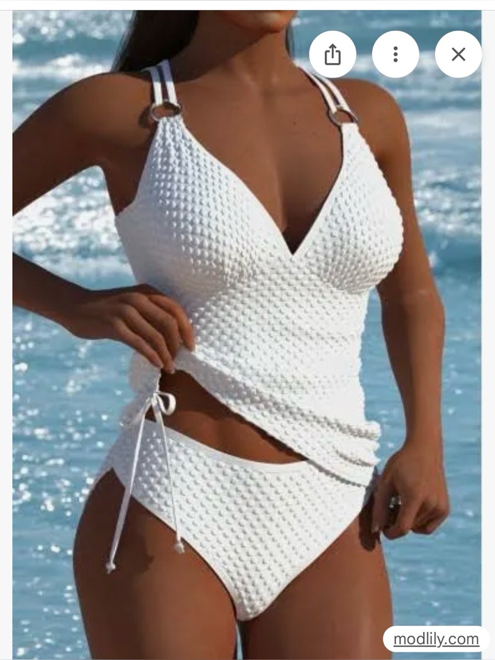 White Textured Tankini Set with Adjustable Straps